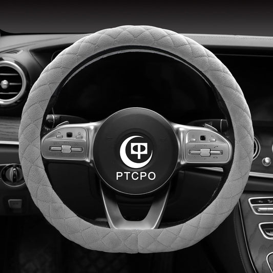 Soft Car Steering Wheel Cover for Sedan, SUV, Warm Luxury Velvet, Odorless, Universal, Anti Slip, Summer Winter, Gray, D Shape(Flat Bottom)