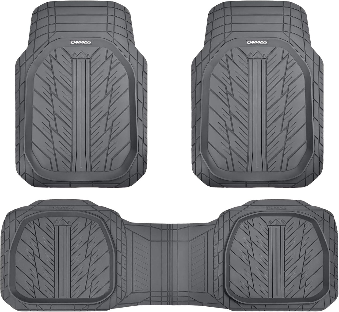 CAR PASS DeepDish Floor Mats for Cars Full Set,Heavy Duty Rubber Car Mats 3-Piece,Universal Waterproof Trim-to Fit Automotive Floor Mats for Truck Van SUV, Durable All-Weather Car Mats(Pure Gray)