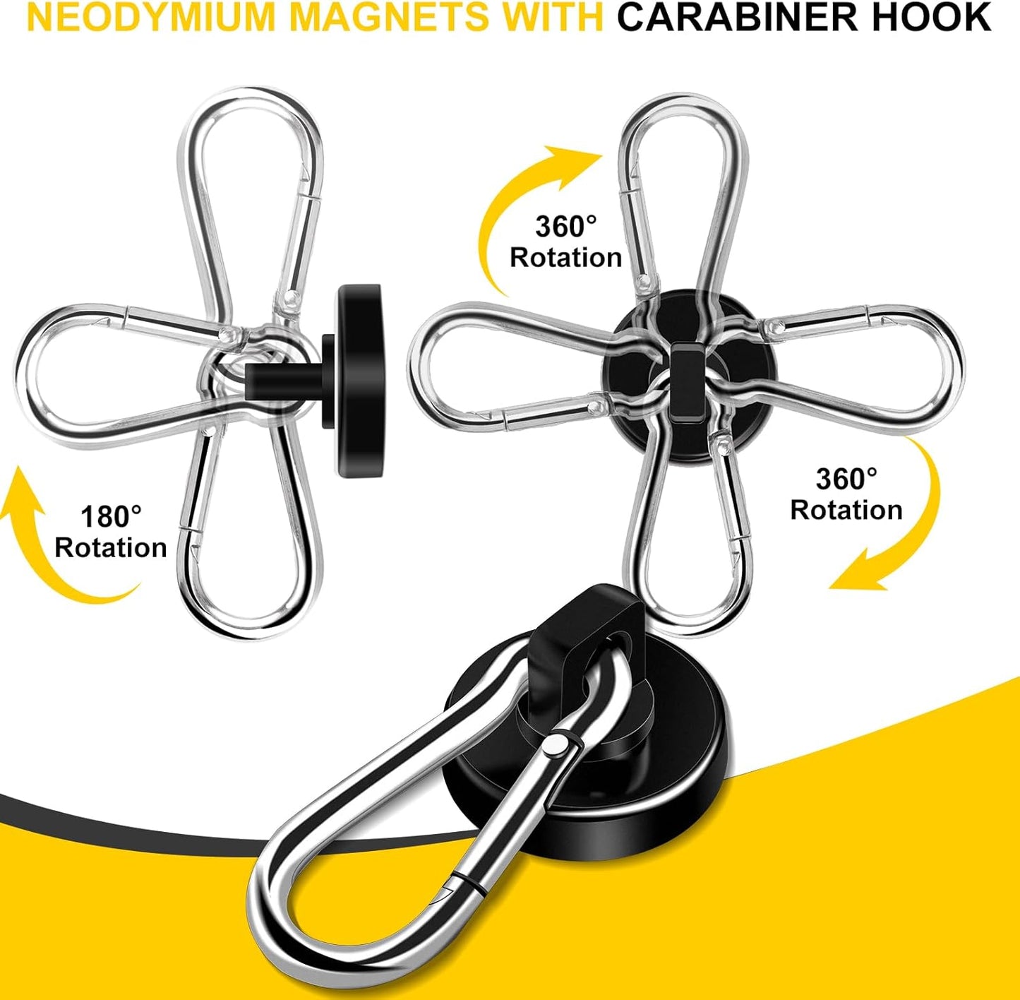 DIYMAG Magnetic Hooks, 70LBS Heavy Duty Neodymium Magnetics with Swivel Carabiner Hook,Great for Your Refrigerator and Other Magnetism Surfaces, Pack of 6