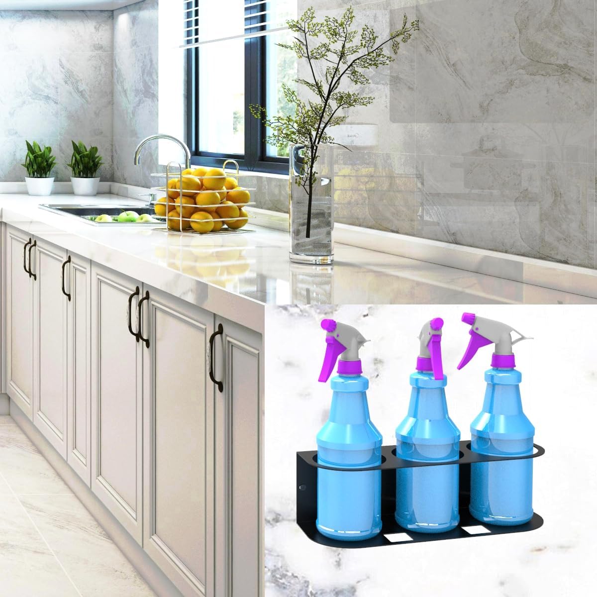JINGCHENGMEI 3 Spray Bottles Holder, Steel Wall Mount Storage Organizer for All-Purpose at Garage and Home (SBH-3B1Pc)