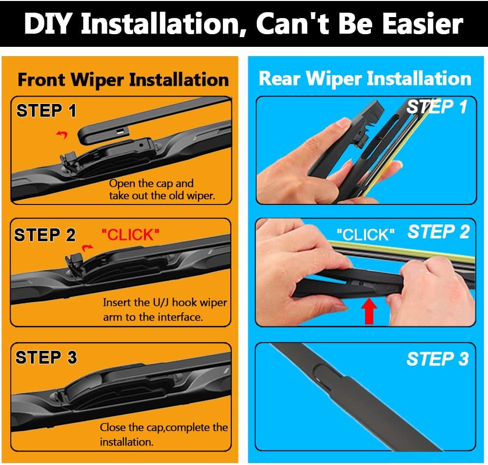 AUTOBOO 24"+22" Windshield Wipers with 12" Rear Wiper Blade Replacement for Ford Flex 2009 2010 2011 2012 2013 2014 2015 2016 2017 2018 2019 -Original Factory Quality (Pack of 3)