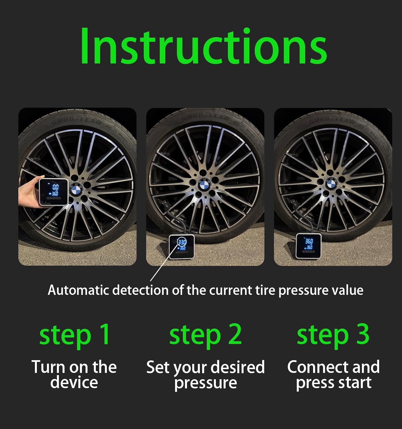 Tire Inflator Portable Air Compressor - 150 PSI Air Pump for Car Tires - 2X Faster Inflation, Smart Pump Tire Inflator for Cars, Motorcycles, Bicycles, Balls