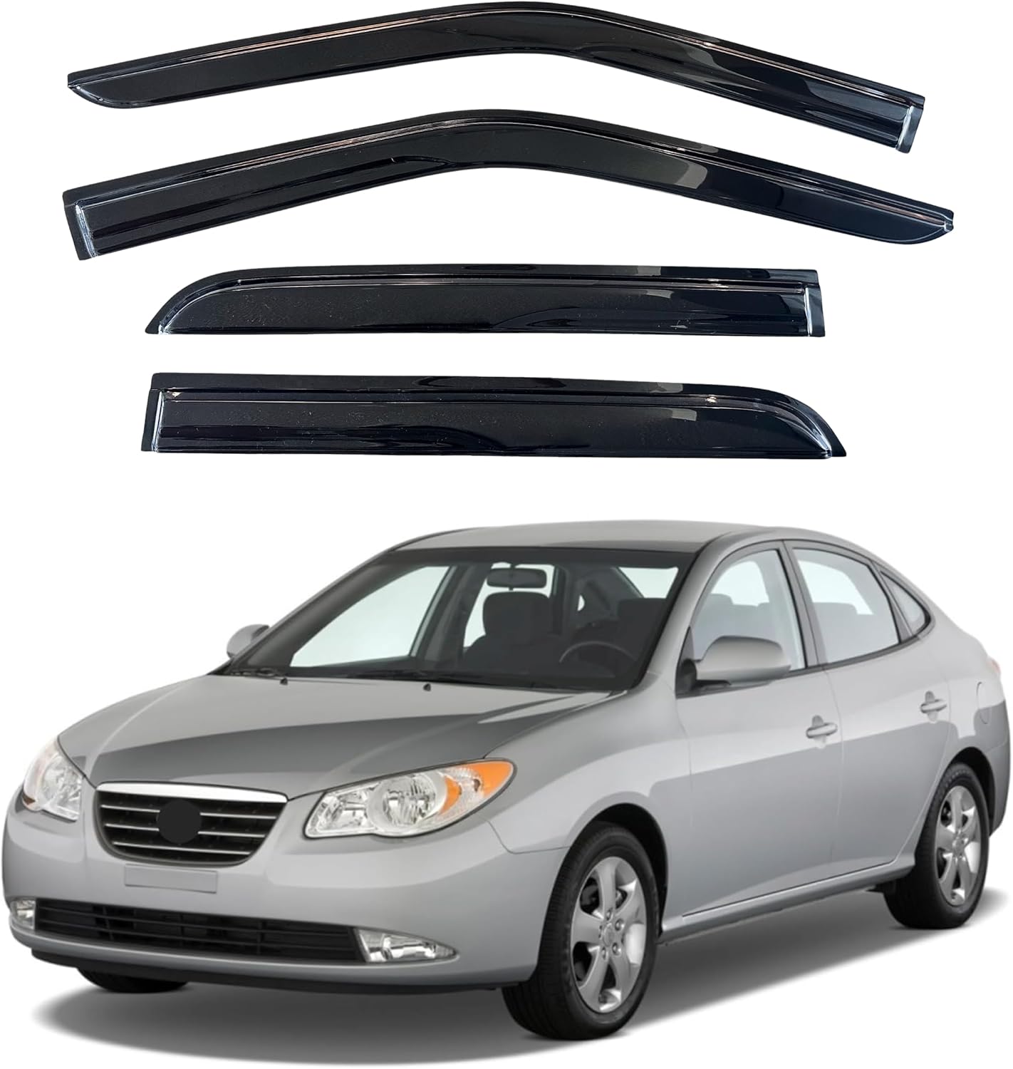 KPY Window Visor Compatible with Hyundai Elantra Sedan 2007-2010 (Excludes Touring Models), 4PC Rain Guard Side Window Vent Deflectors Tape-On Mugen Style, 2007 2008 2009 2010