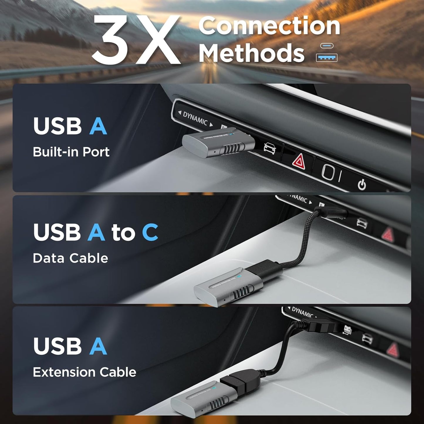 2in1 CarPlay Android Auto Wireless Adapter, Mini Car Play Cars Stick, Fast Auto Connection for OEM Wired CarPlay Car Model 2017 Above, for iPhone iOS 12 /Android 11 Above, Silver