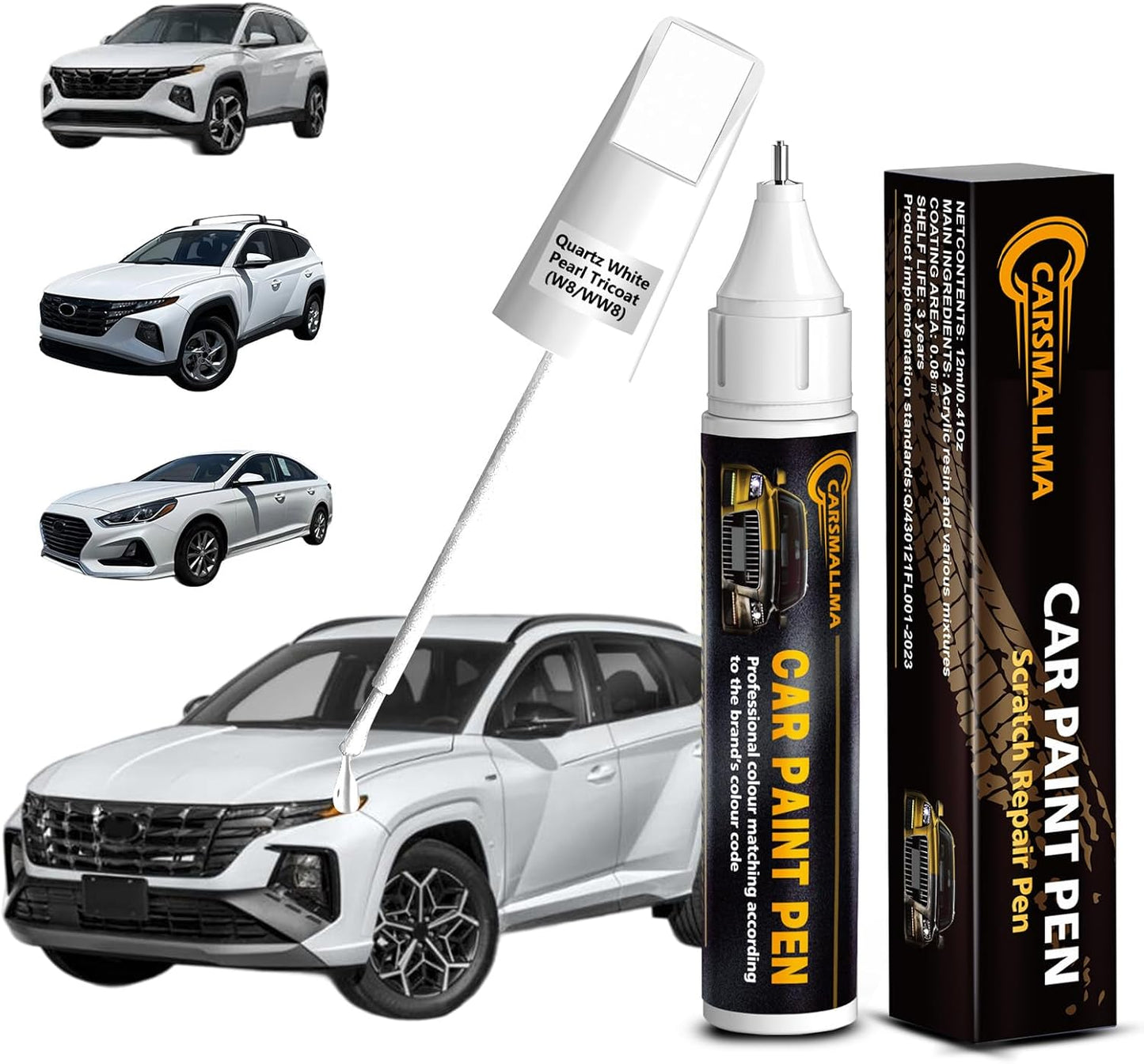 W8/WW8 Quartz White Pearl Tricoat Car Touch Up Paint for Hyundai, Color Accurate Car Paint Scratch Repair Pen Kit Quick & Easy Fix Vehicle Chips and Automotive Nicks Scuff