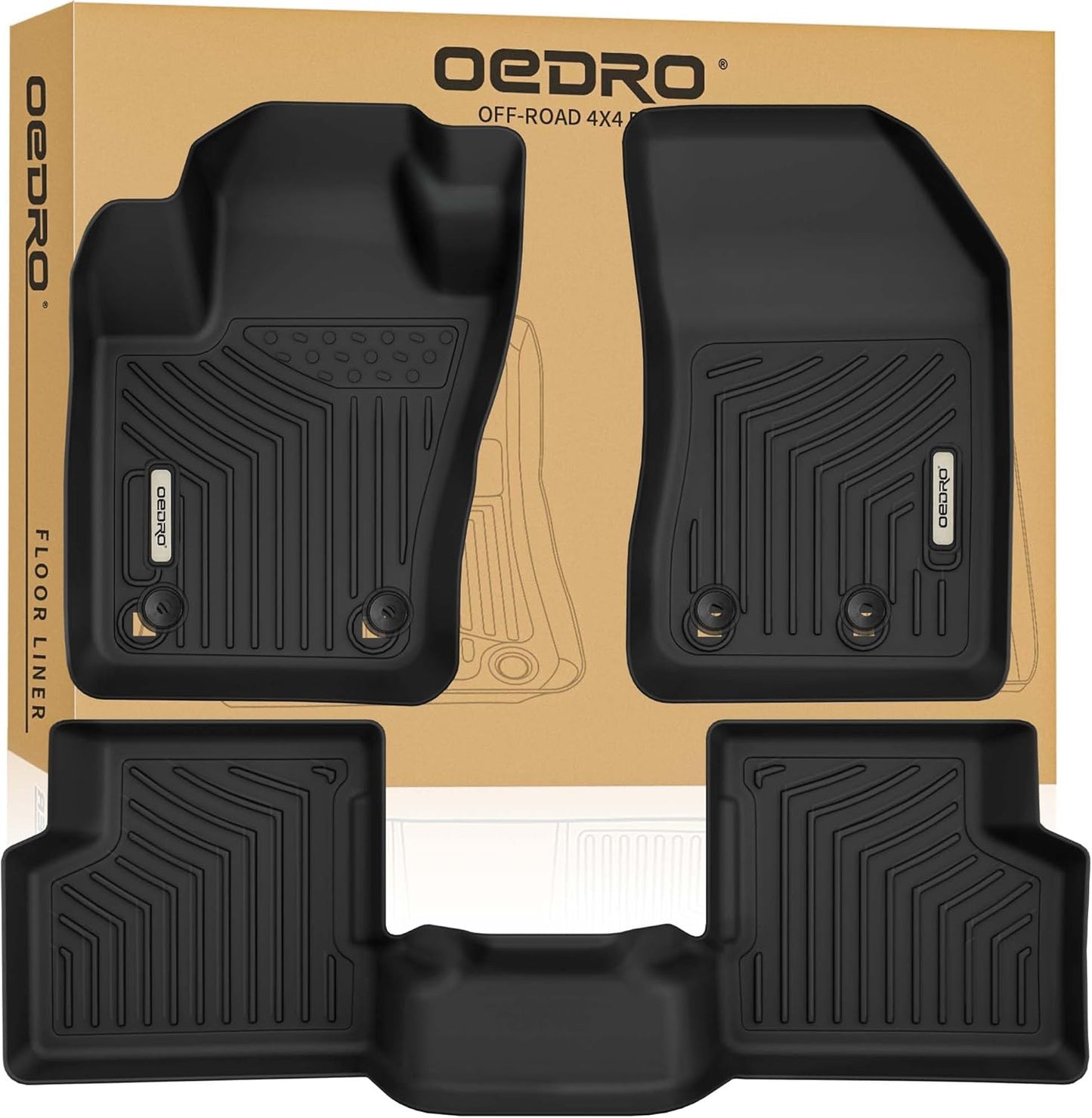 OEDRO Floor Mats Compatible with 2015-2023 Jeep Renegade, Unique Black TPE All-Weather Guard Includes 1st and 2nd Row: Front, Rear, Full Set Liners
