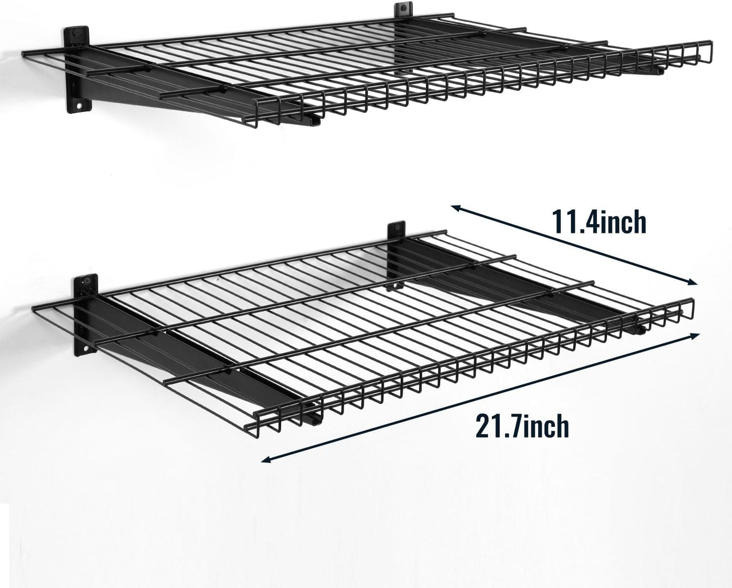 2 Pack Garage Wall Mounted Shelf, 21.7" x 11.4" Heavy Duty Wall Storage Shelves for Garage, Workshop, Laundry Room and Kitchen, Max Load 50 lbs (Black,2 Pack)