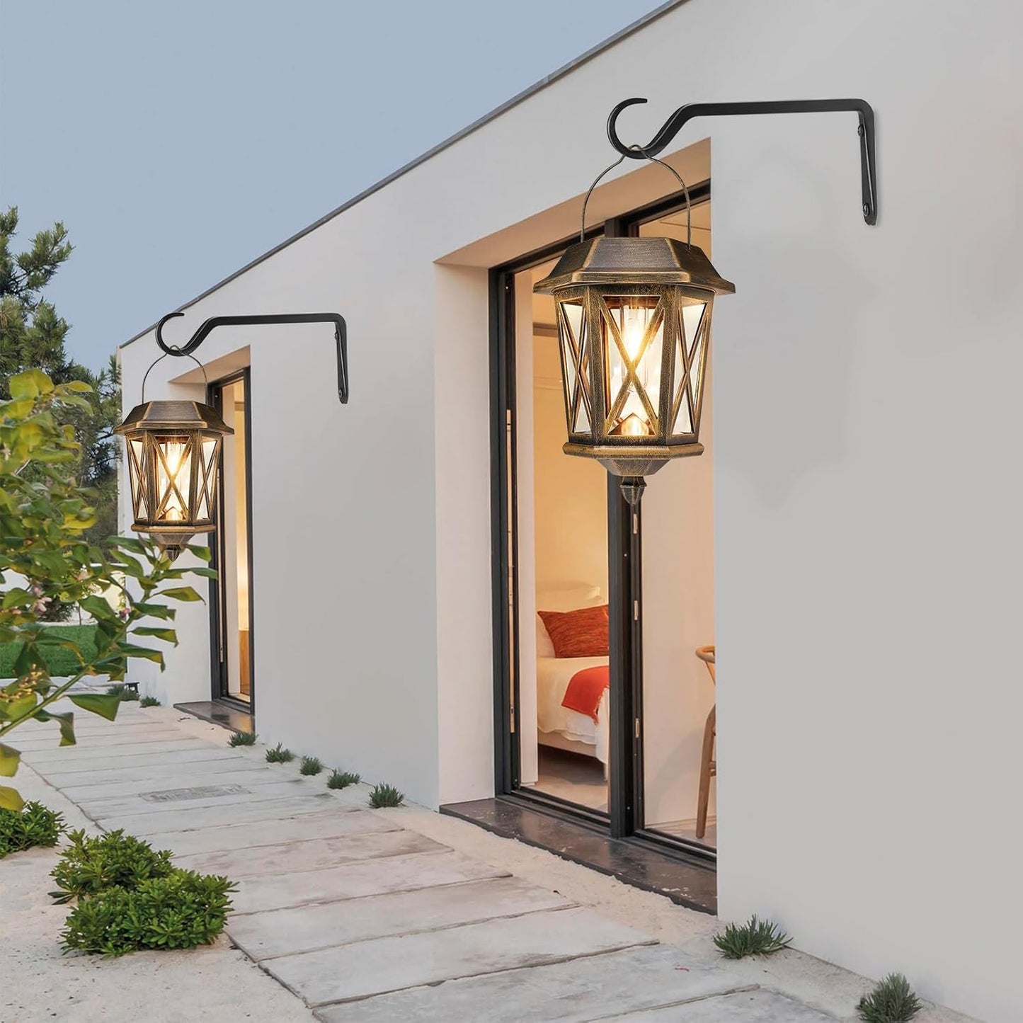 8 inch Plant Hanger, Sturdy Hanging Plant Bracket Outdoor, Hanging Plant Wall Hook Heavy Duty, for Hanging Bird Feeders, Planters, Lanterns, Wind Chimes, Indoor/Outdoor Use, Black, Set of 2