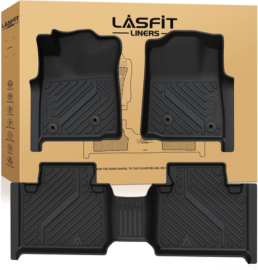 LASFIT Floor Mats for Toyota Tacoma 2005-2011 Access Cab All Weather Custom Fit Floor Liner for Tacoma Second Row Optional with Center Storage Box,TPE Mats Front&Rear 2 Row, Black(Fit Auto Trans)