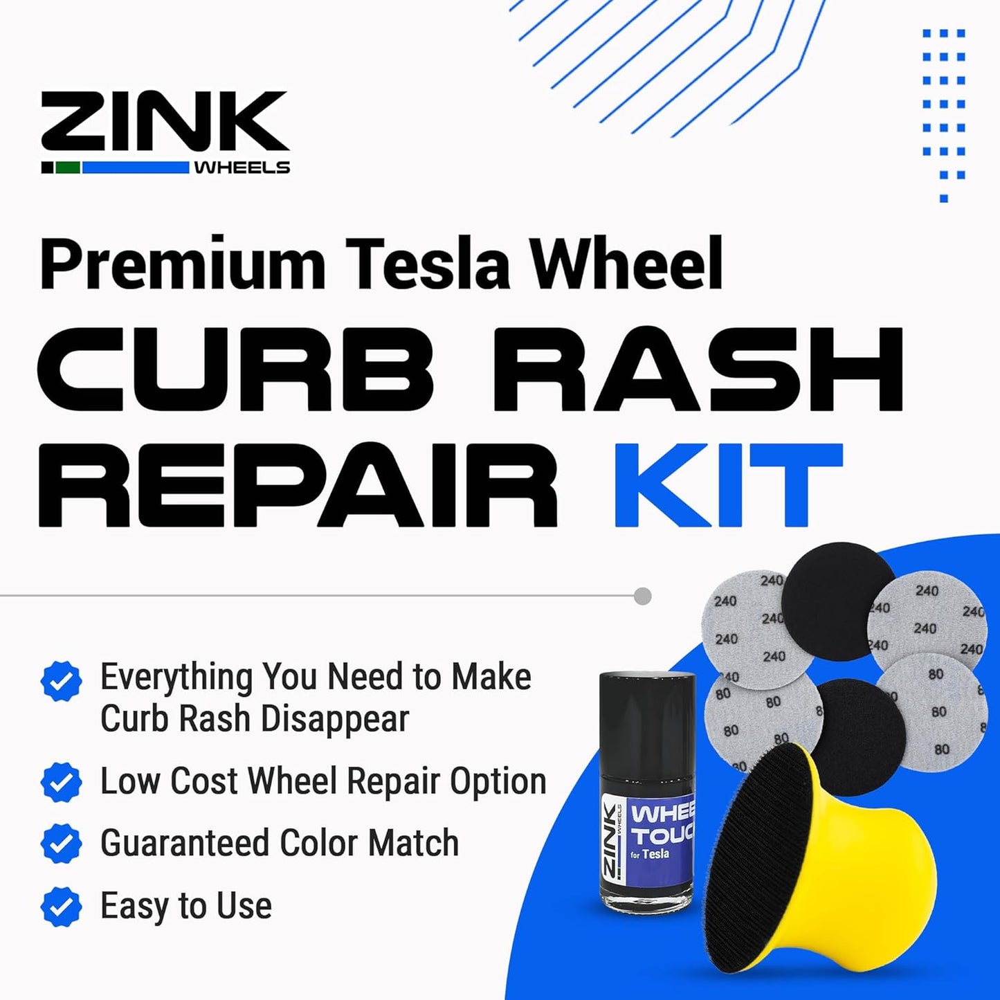 Premium Tesla Wheel Curb Rash Repair Kit for Model S 21-inch Grey Arachnid Rims - DIY Kit with Color-matched Touch Up Paint - Made in USA
