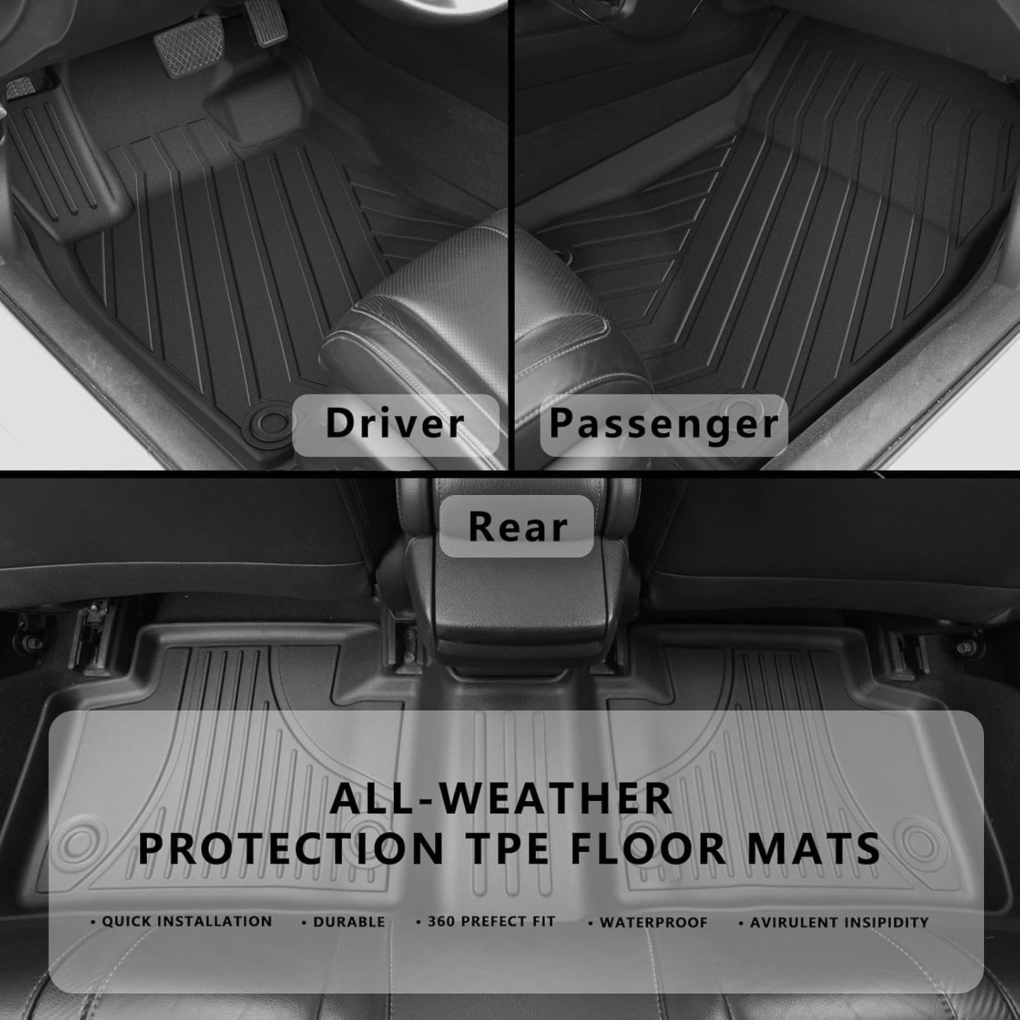 Floor Mats for Honda Civic 2022-2025 (Fits Rear Seats with or Without USB Ports) | for Acura Integra 2023-2025, All Weather Floor Liners Civic Accessories, 1st & 2nd Row, Black