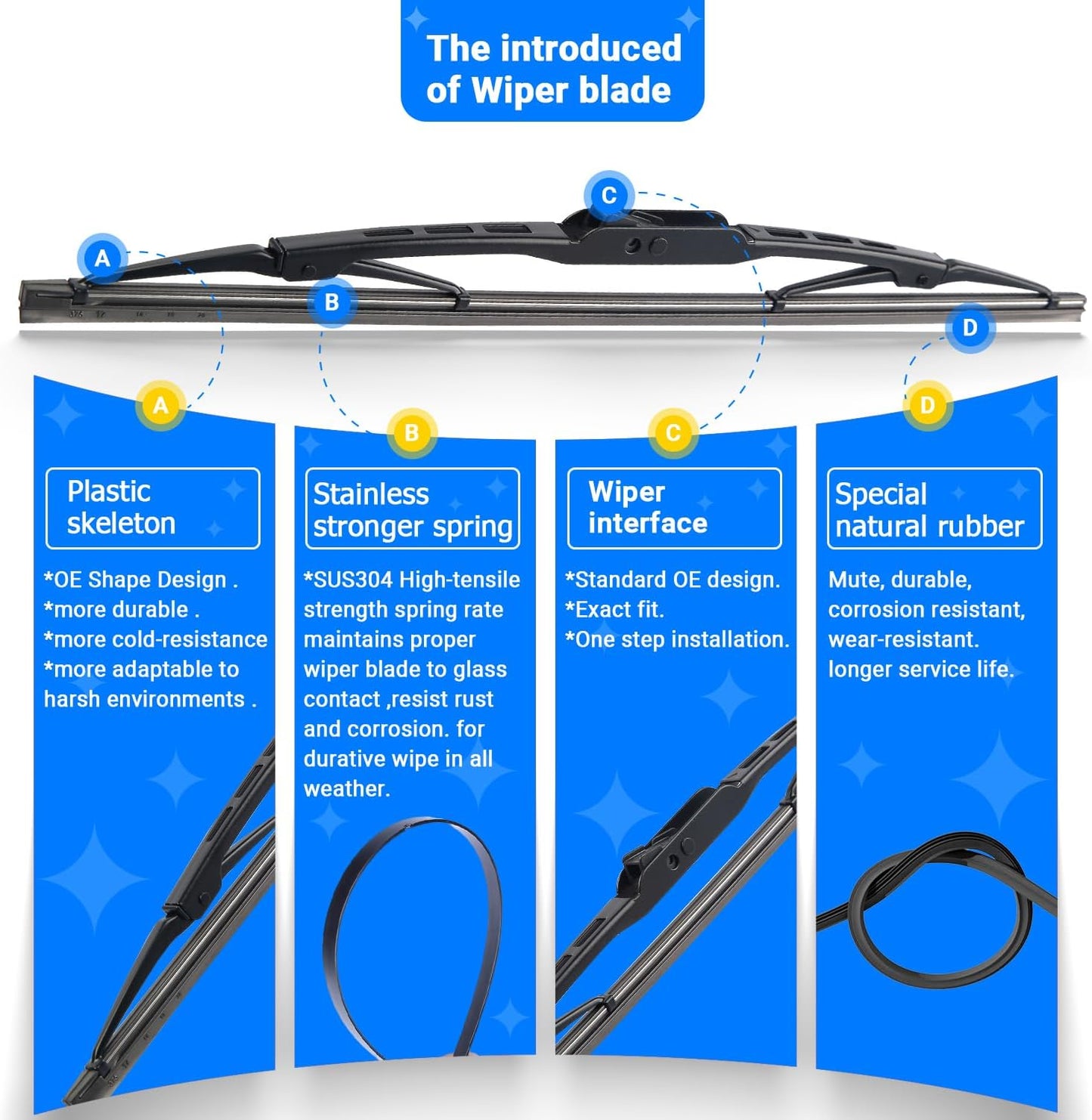 Windshield Wiper Blades Replacement for 2006 2007 2008 2009 2010 Hummer H3 Original Factory Quality Front Rear Wipers Blade Set for My Car - 17" 16" 10" (Pack of 3)