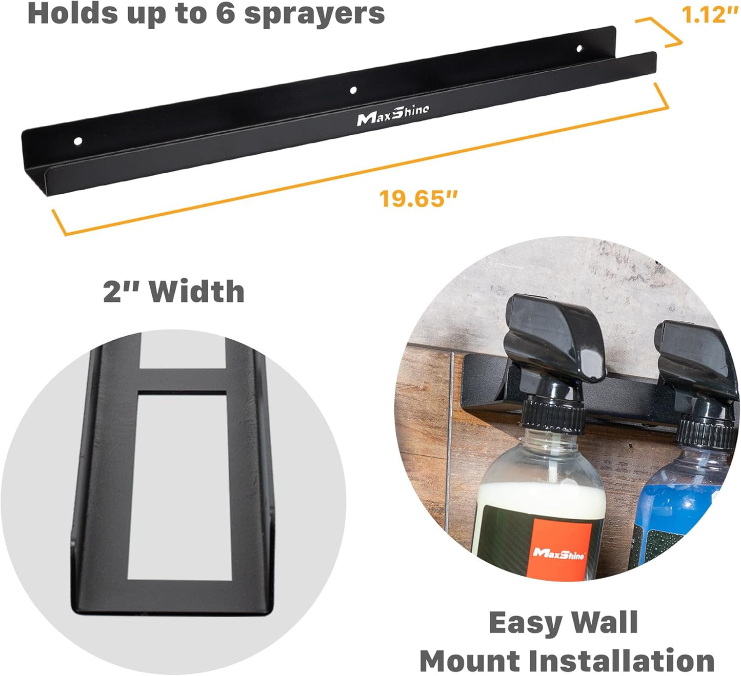 Maxshine Universal Trigger Bottle Holder H03D | Metal, Black | Wall Mount, Holds 6 Bottles, Lightweight | Garage Spray Bottle Organizer for Car Detailing Supplies