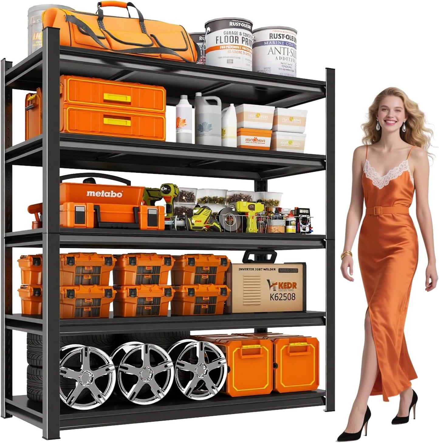 40" Wx72 H,Heavy Duty 5-Tier Steel Garage Shelving Unit | 3500LB Capacity| Garage & Basement Storage | Industrial-Grade Metal Shelving for Warehouses & Workshops | Adjustable, Rust-Resistant, Black