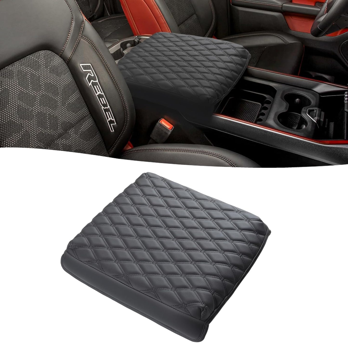 GIANT PANDA Custom Fit Center Console Cover for Dodge RAM 2009-2023 with Bucket Console- Waterproof Faux Leather Armrest Center Cover - Full Protection - Black