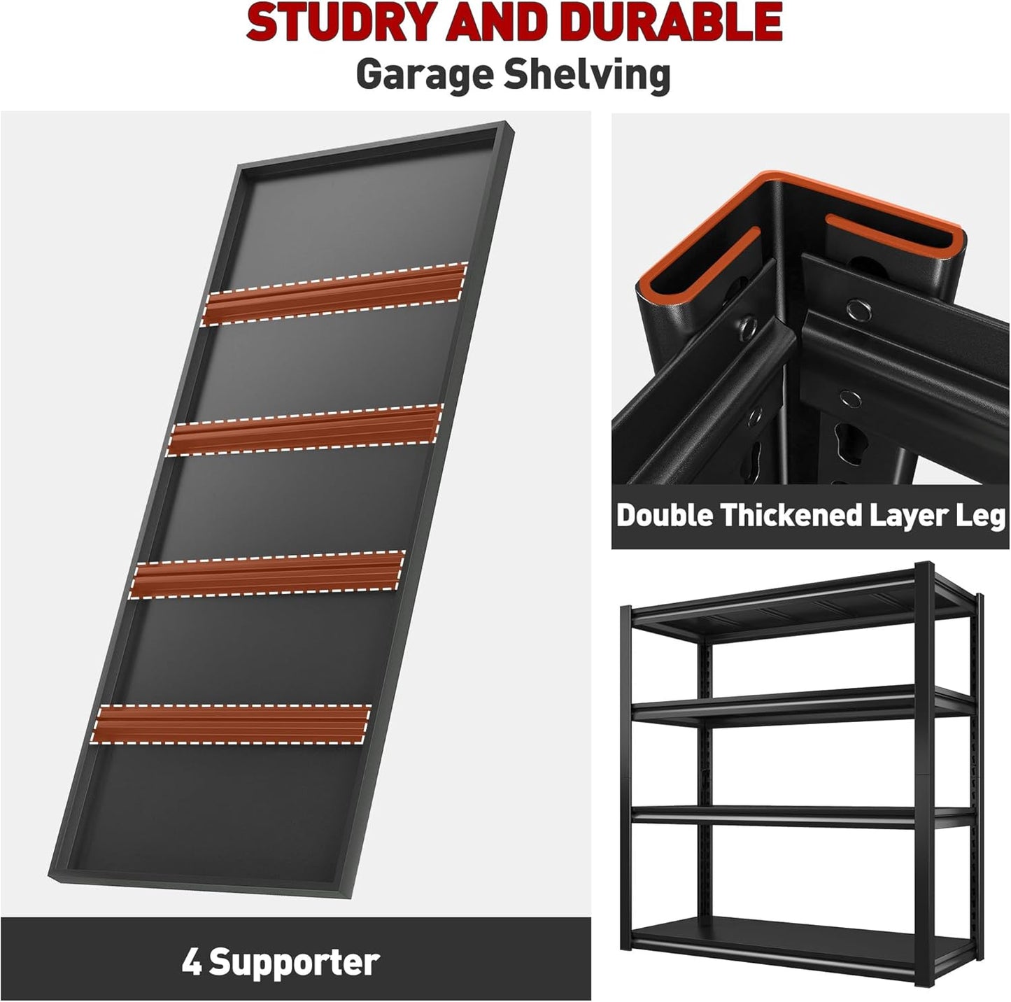 Raybee 40" W Garage Shelving 2000 LBS Storage Shelves 4 Tier Heavy Duty Shelving Adjustable Metal Shelves for Garage,Basement, Warehouse, 40" W x19 D x57 H, 2 Pack