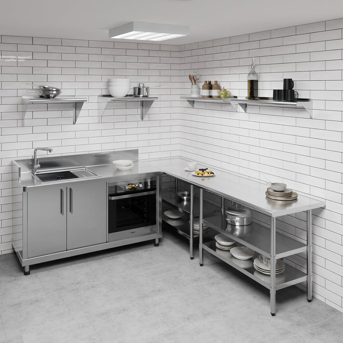 AmGood 8" X 36" Stainless Steel Wall Shelf | Metal Shelving | Garage, Laundry, Storage, Utility Room | Restaurant, Commercial Kitchen | NSF