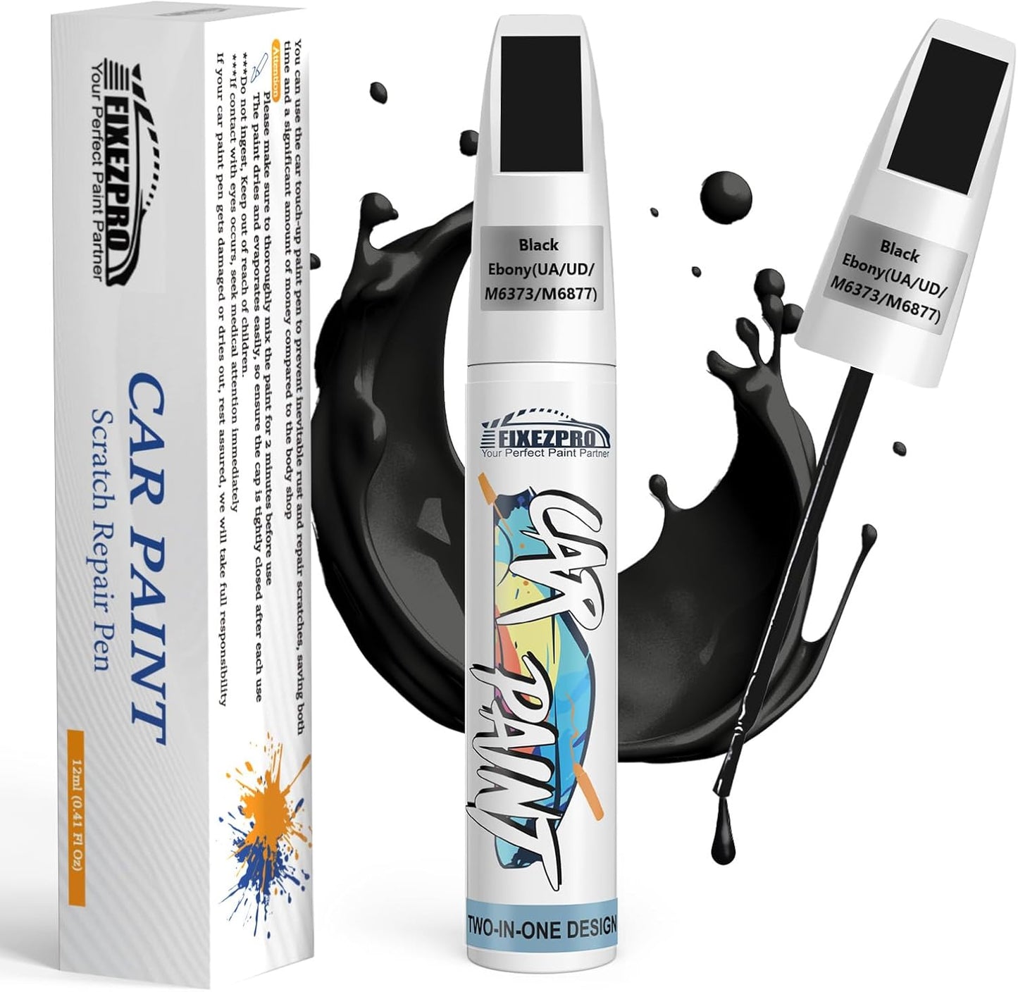 Black Ebony(UA/UD/M6373/M6877) Touch Up Paint for Ford, Car Paint Scratch Repair Remover Pen Color Exact Match, Quick and Easy Fix Automotive Chips and Nicks Scuff