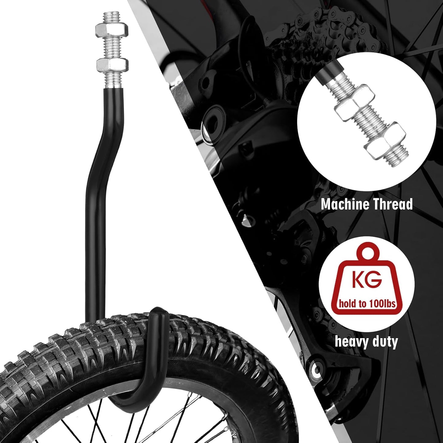 Shimeyao 4 Pcs Machine Thread Bicycle Storage Hook with Nut Heavy Duty Bike Hooks M10 x 1.5 Machine Threading Hook Rubber Coated Bicycle Hanger for Hanging Large Mountain Bike Tire (3.15 Inch,Black)