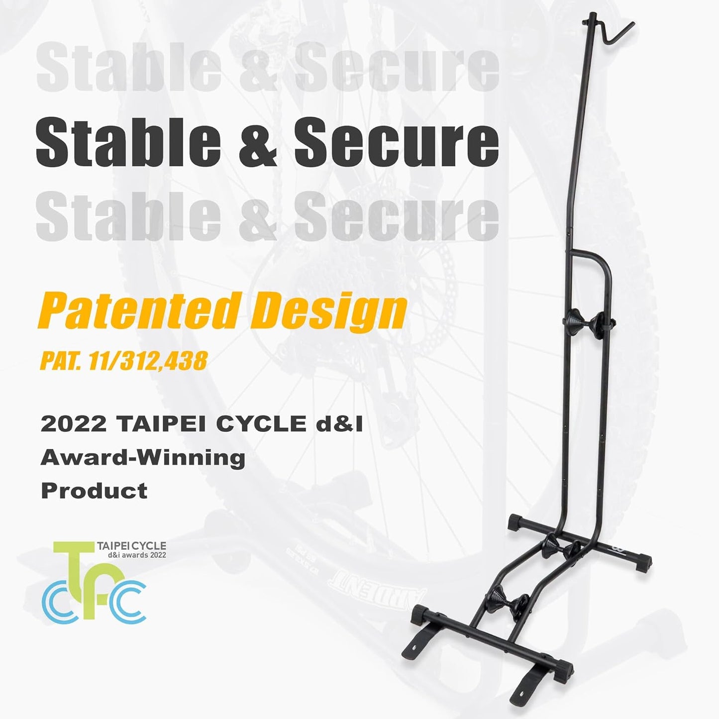 CyclingDeal Upright Bike Stand Floor - Vertical & Horizontal Bicycle Stand Bicycle Storage - Safe & Secure Bike Storage Rack - for Wheels Sizes up to 29" - Bike Rack Garage Bicycle Rack - Classic