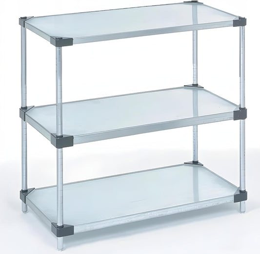 Omega 3-Tier Solid Galvanized Shelves, 14" Deep x 42" Wide x 34" HighHeavy Duty Storage Rack, Shelving Unit, NSF Certified, Ideal for Kitchen Garage Office Restaurant Warehouse 800-lb Capacity