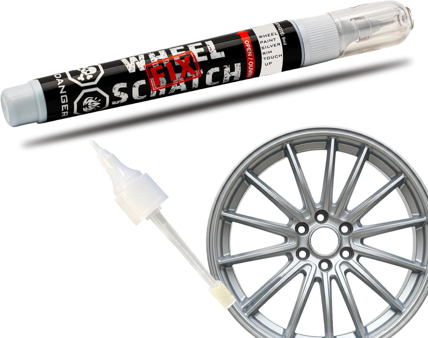 Silver Rim Touch Up Paint, Car Wheel Scratch Repair, Wheel Touch Up Paint Pen, curb rash repair, curb rim repair, Rim Alloy Silver Wheel Paint (Light Silver Pen Only)