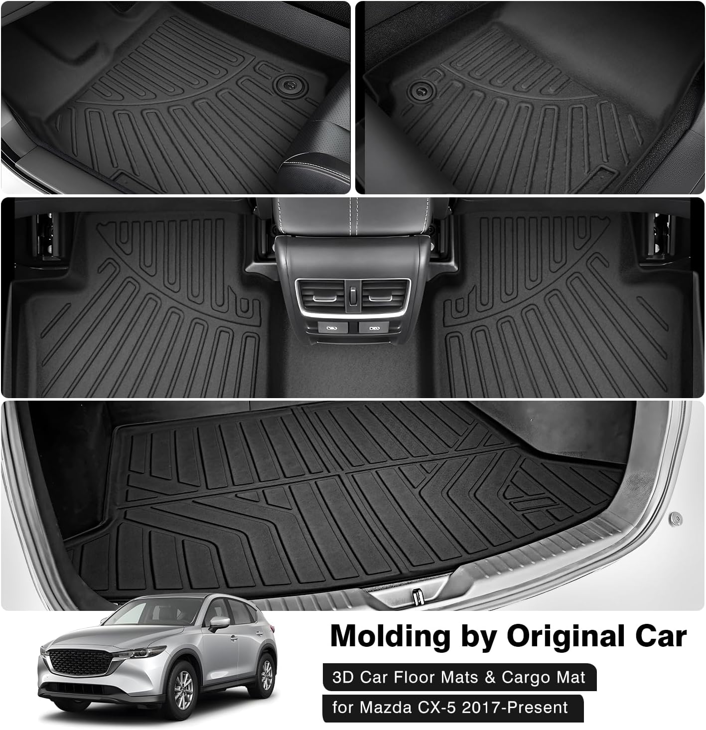 Powerty Floor Mats & Cargo Liner for 2017-2025 Mazda CX-5 CX5 Accessories Car Mats, Includes 2 Row and Cargo Liner Set, All Weather TPE 3D Floor Liners Rear Cargo Mat