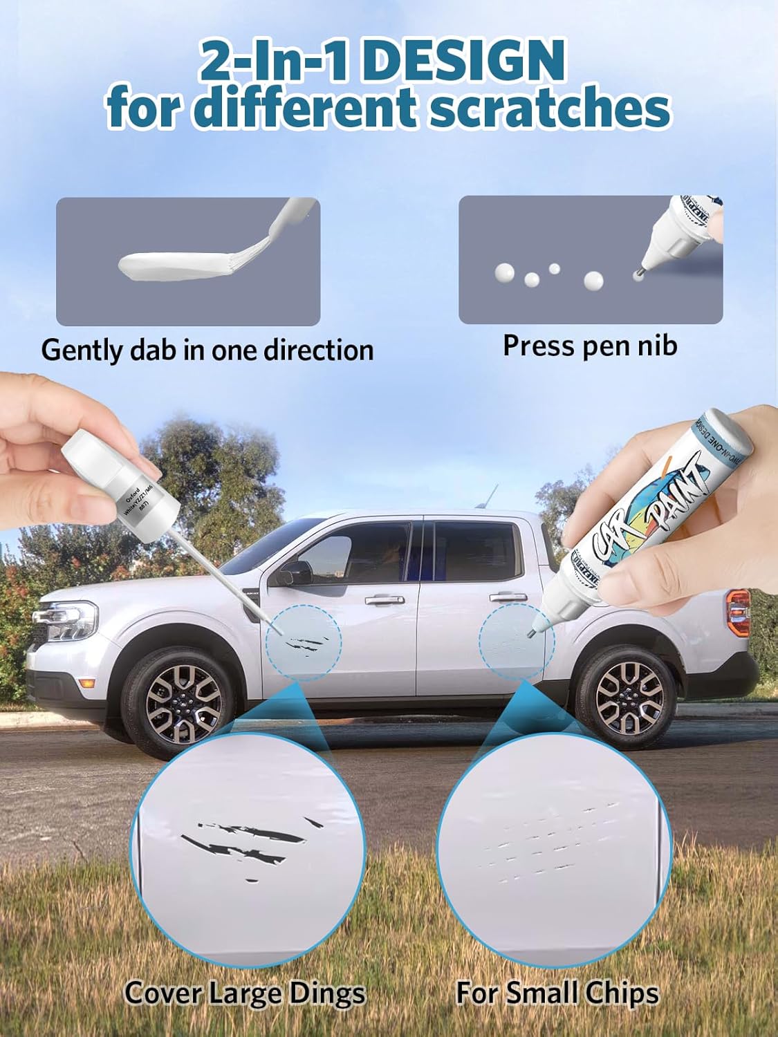 Iconic Silver Metallic(JS/M7432A) Touch Up Paint for Ford, Car Paint Scratch Repair Remover Pen Color Exact Match, Quick and Easy Fix Automotive Chips and Nicks Scuff