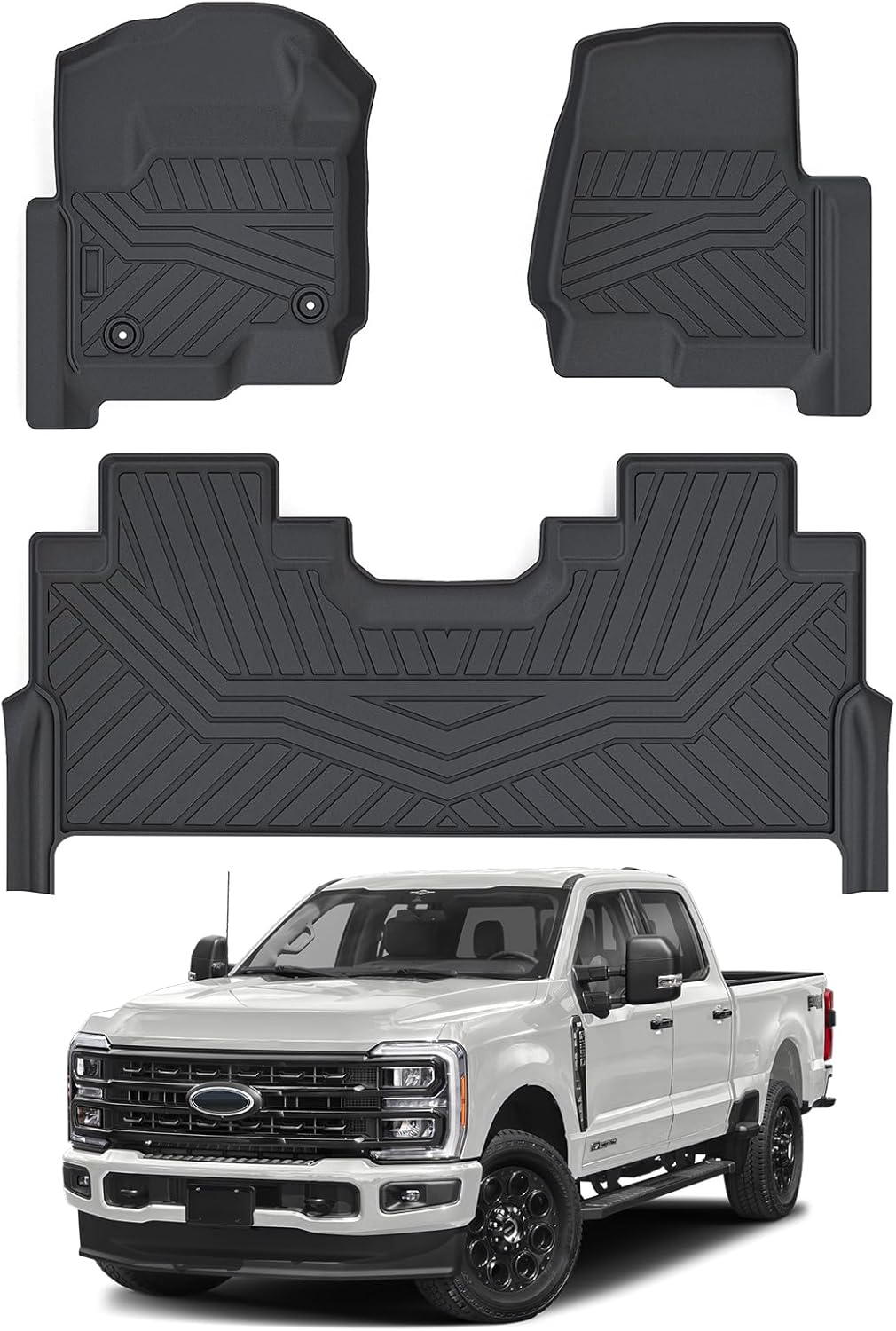 Cartist Floor Mats Fit for 2017-2024 2025 Ford F-250/F-350/F450 Super Duty Crew Cab w/Under Seat Storage Accessories All Weather Floor Mat Heavy Duty TPE Odorless Carpet Protection
