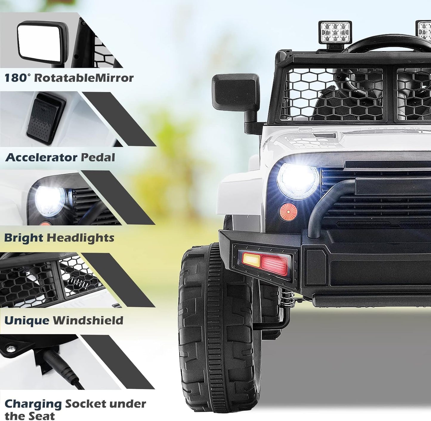Costzon Ride on Car, 12V Battery Powered Truck Vehicle with Remote Control, Spring Suspension, Headlights, Music, Horn, MP3, USB & Aux Port, Gift for Boys Girls, Electric Car for Kids (White)