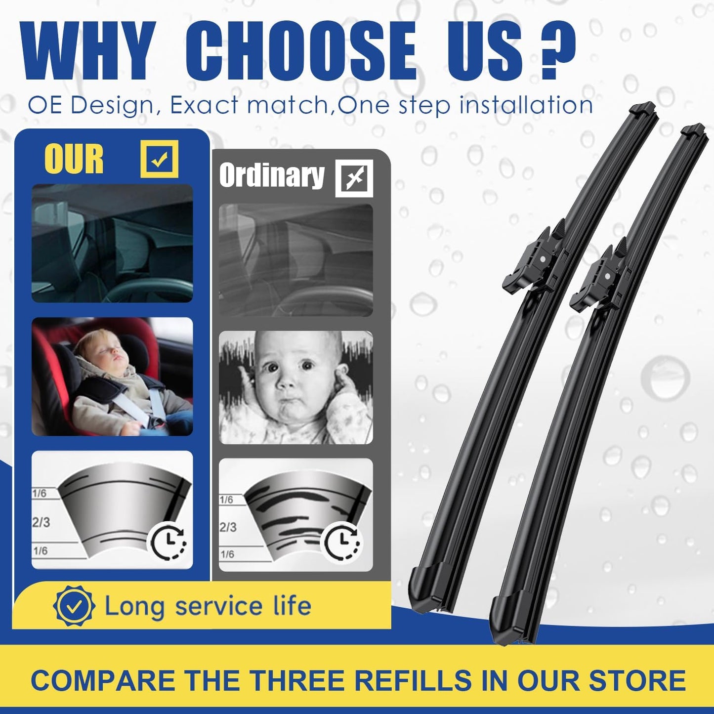 Wipers Factory Replacement For Audi Q7 2007-08/2015 Original Equipment Windshield Wiper Blade Set 26"+26"（Set of 2) Pinch Tab