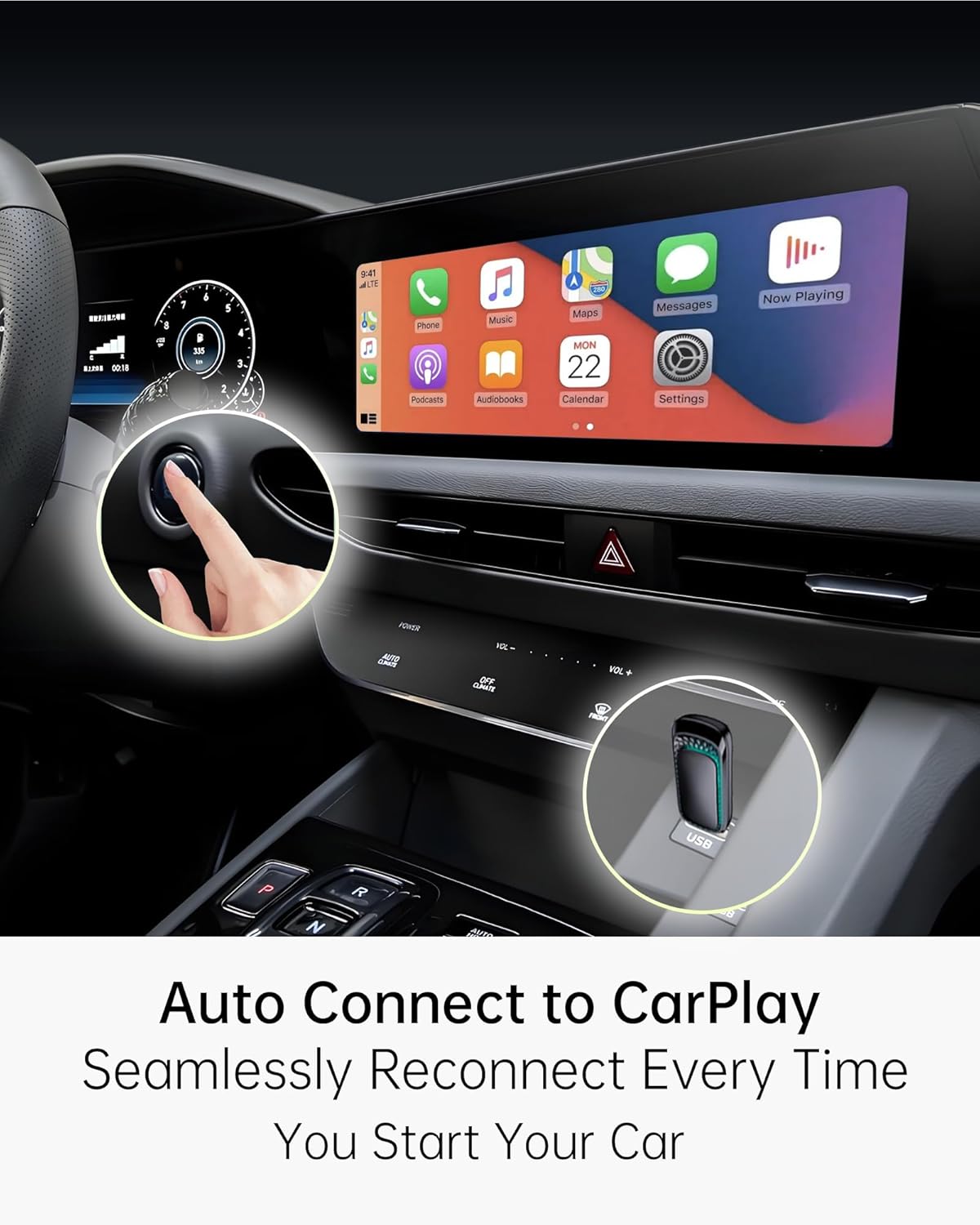Apple CarPlay Wireless Adapter (2025 Upgrade) – Convert Wired CarPlay to Wireless, Stable Connection, RGB Ambient Lighting, Compatible with Wired CarPlay Cars & iPhone