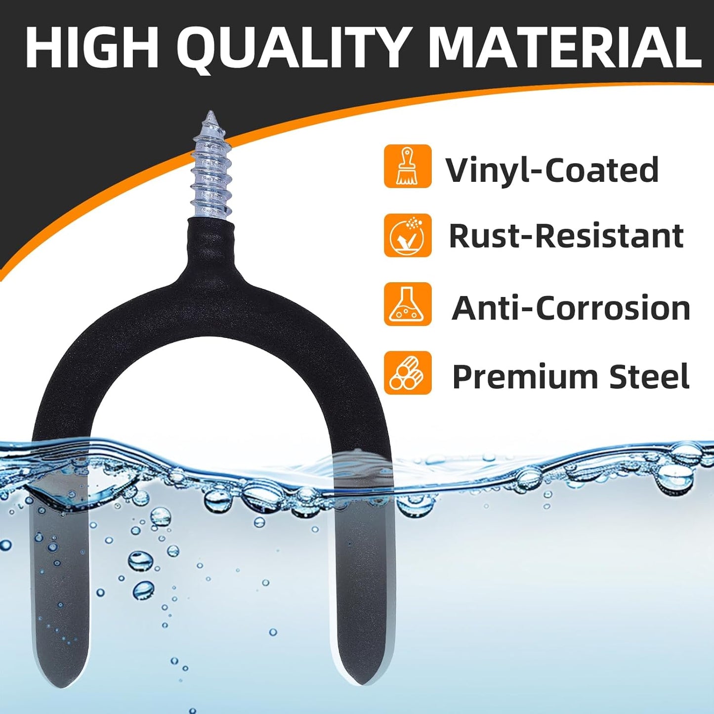 6 Pack Garage Storage System Steel U Hooks with Anti-Slip Coating Home Improvement and Organization Screw in Hooks Easy Wall Mounting Heavy Duty Bike and Ladder (Black, 6 Pack)