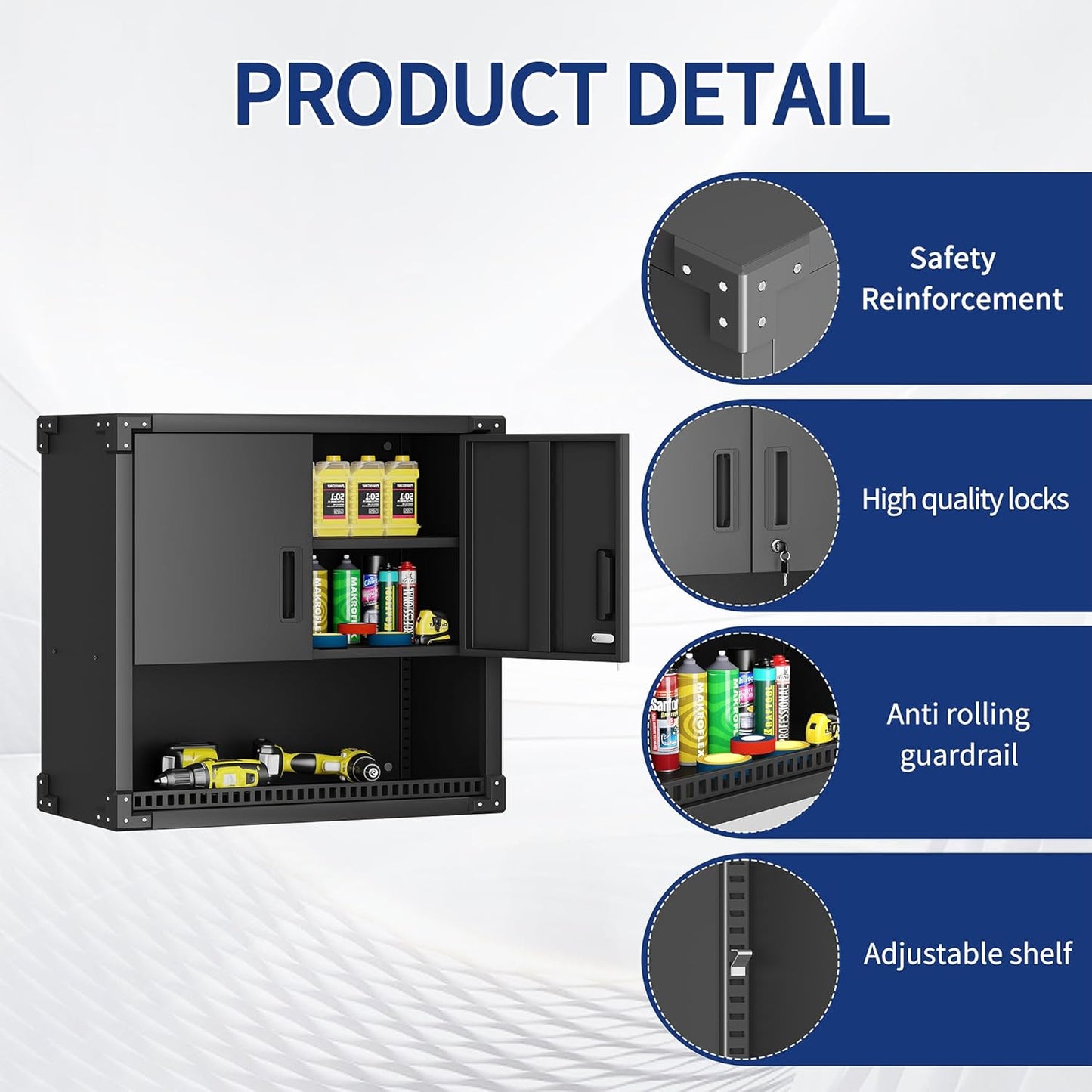 Garage Wall Cabinet,Metal Wall Cabinet with Doors and Adjustable Shelves,Steel Utility Wall Mounted Tool Cabinets for Home,Office,Kitchen,Warehouse