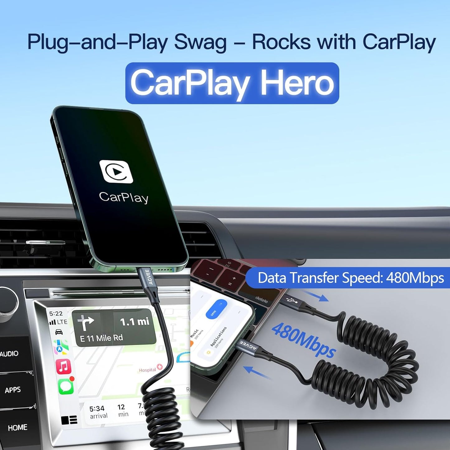 AGVEE 2 Pack 5ft Coiled Short USB-C to USB-C Charging Cable [USB-IF Certified] 60W PD Fast Charger Cord in Car for iPhone 16/15 CarPlay, Galaxy S25 S24 S23 S22 S21 S10 S9 S8, Google Pixel, Dark Gray