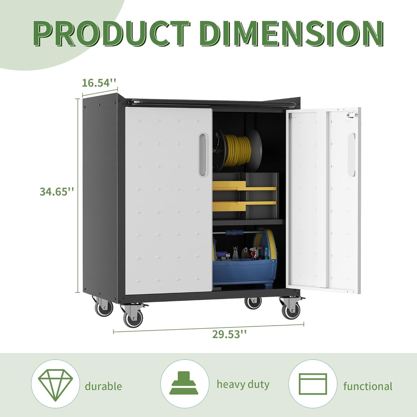 Metal Tool Cabinet,Garage Storage Cabinet System,Wall Cabinet & Locking Rolling Tool Cabinet with Doors and Adjustable Shelves,Steel Tool Cabinets for Home,Office (2 Pcs-StyleC, Black & Grey)