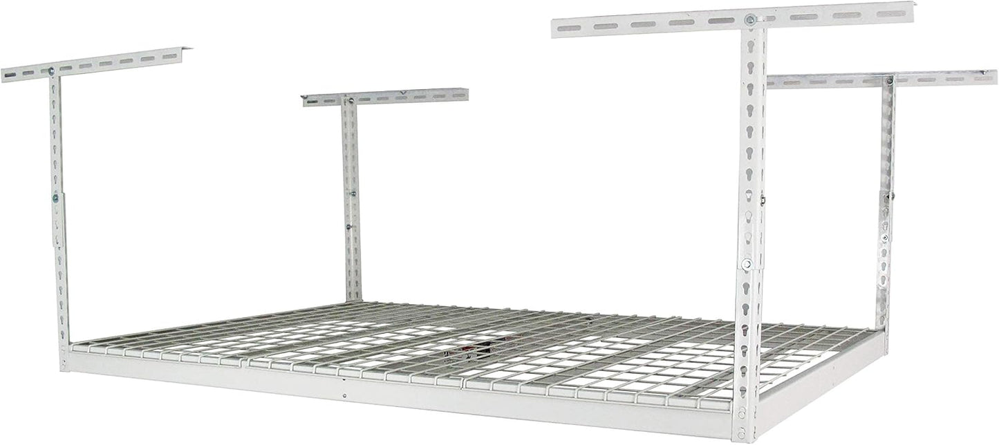 MonsterRax Overhead Garage Storage Racks 4x6 (2-Pack) Ceiling Mounted Shelving, Adjustable Hanging Storage Organizer, Heavy Duty Steel, Holds 500 Pounds, Color: White, Adjusts 12"-21” off Ceiling