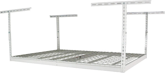 MonsterRax Overhead Garage Storage Racks 4x6, Heavy Duty Industrial Steel Construction, Ceiling Mounted Shelving Platform, 24"-45" Adjustable Hanging Storage Organizer, White (Two-Pack)