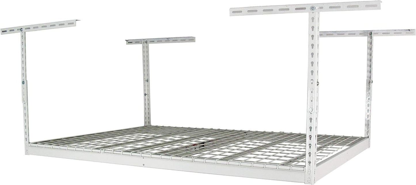MonsterRax Overhead Garage Storage Racks 4x6 (2-Pack) Ceiling Mounted Shelving, Adjustable Hanging Storage Organizer, Heavy Duty Steel, Holds 500 Pounds, Color: White, Adjusts 18"-33” off Ceiling