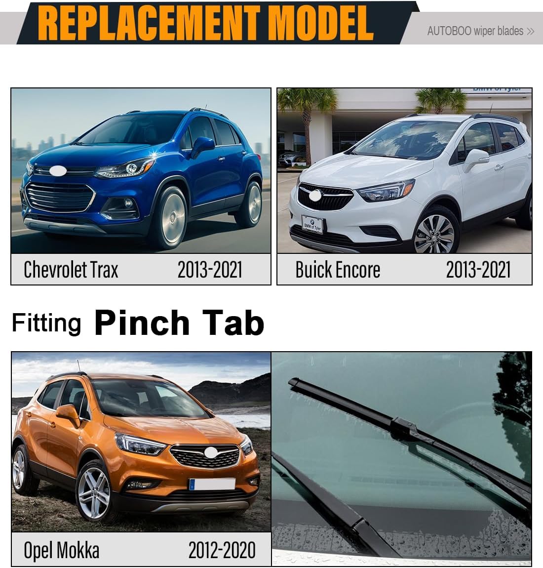AUTOBOO 26"+14" Windshield Wipers with 10" Rear Wiper Blades Replacement for Chevrolet Trax 2013-2021 2022 2023,Buick Encore 2013-2022,Opel Mokka 2012-2020 -Original Factory Quality (Pack of 3)