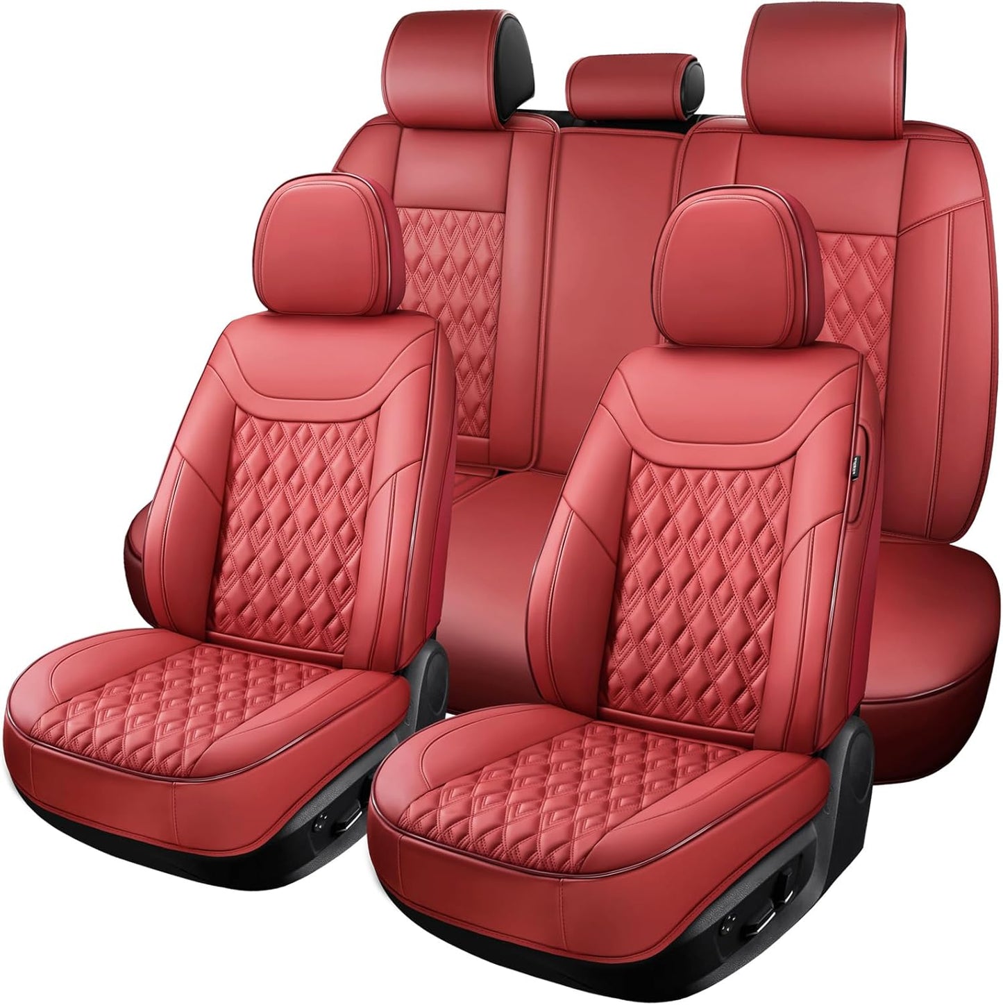 Car Seat Covers Full Set, Leather Seat Covers for Cars, Car Seat Protector Waterproof, Non-Slip Car Interior Covers Fit for Most Cars, SUV, Vans, Trucks,5Seaters,Full Set,Wine-Red