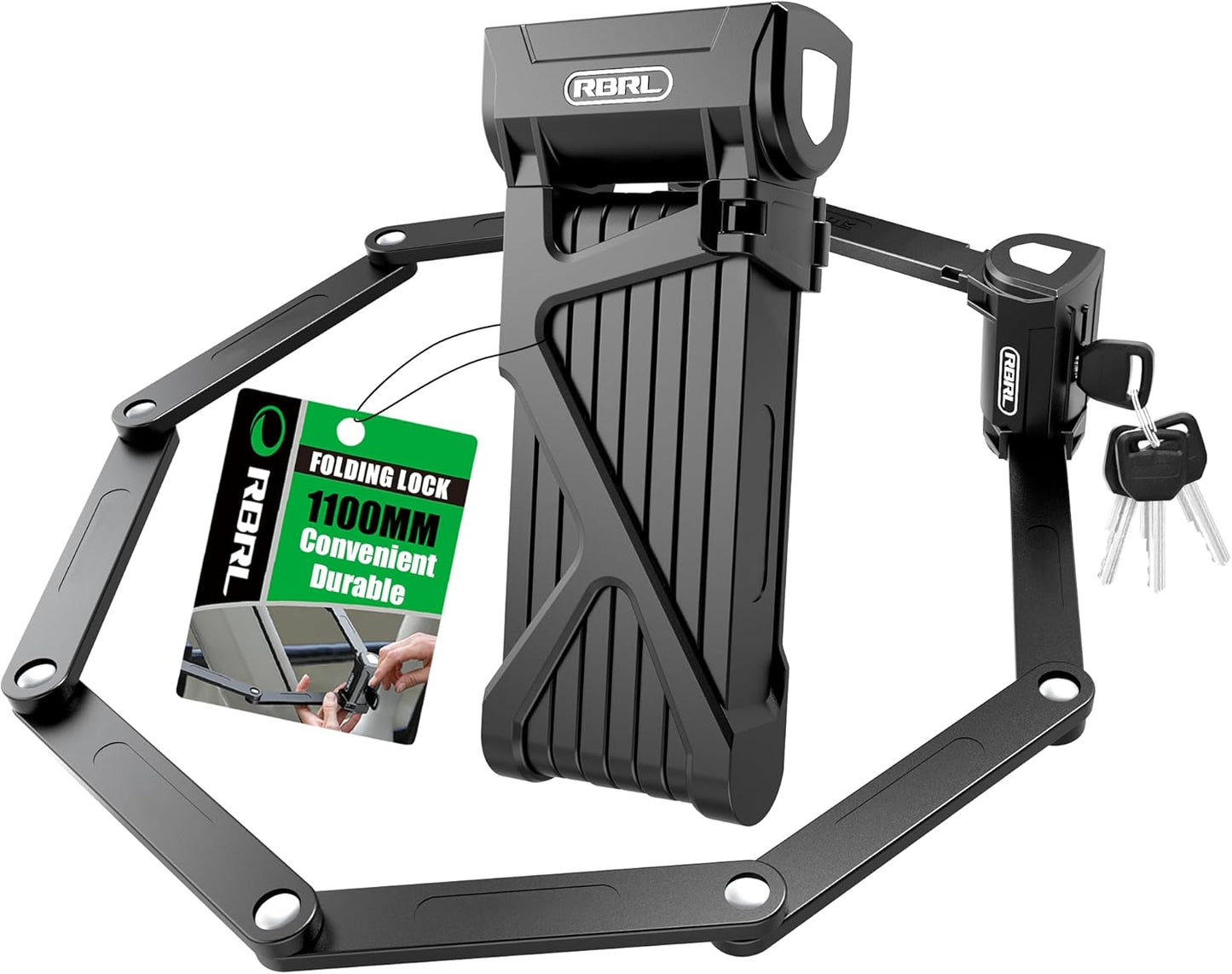 RBRL Folding Bike Lock, 3.6ft Heavy Duty Anti Theft, Hardened Steel 8mm Chain Lock with 4 Keys for Ebikes, Scooters, Motorcycles & MTB