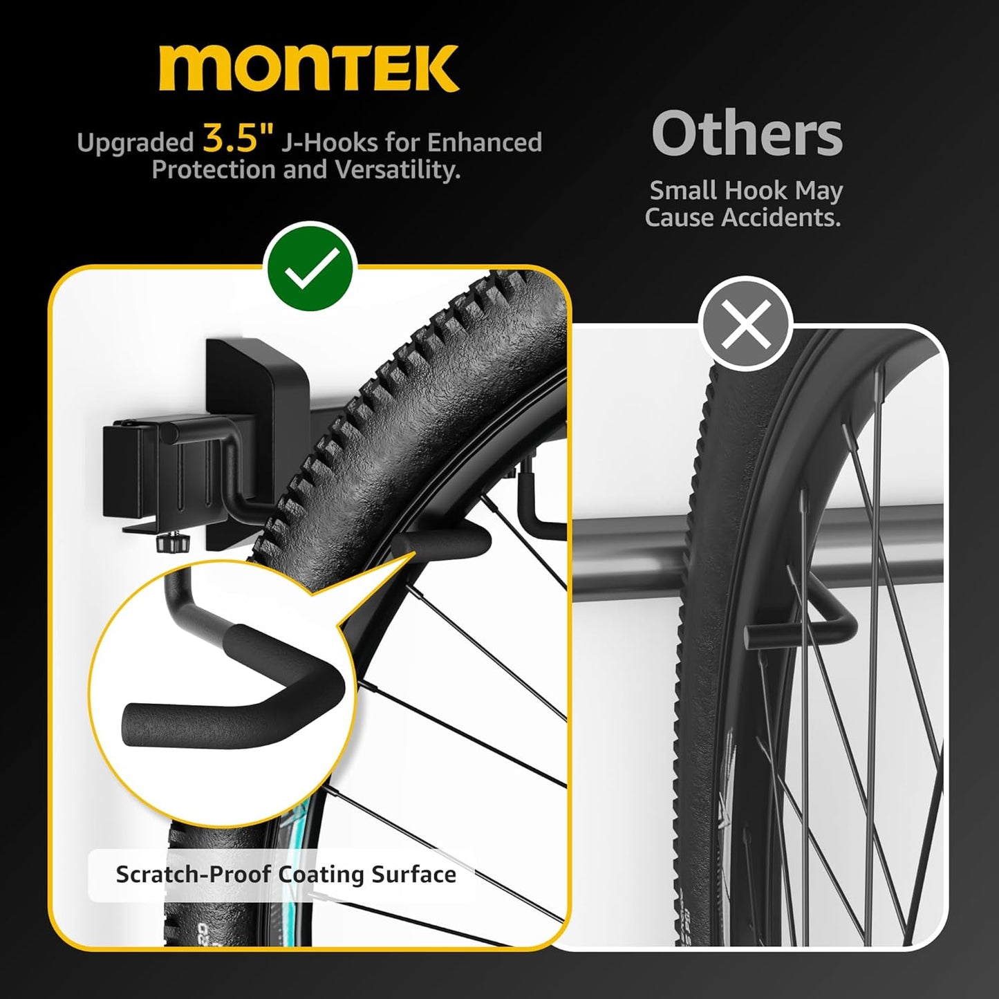 monTEK Enhanced Bike Storage Rack, Adjustable 4-Bike and 2-Helmet Hangers for Indoor Bike Storage, Customizable for Various Bike Sizes, Heavy-Duty Steel Bike Wall Mount, Max Load 265lbs, 48-in