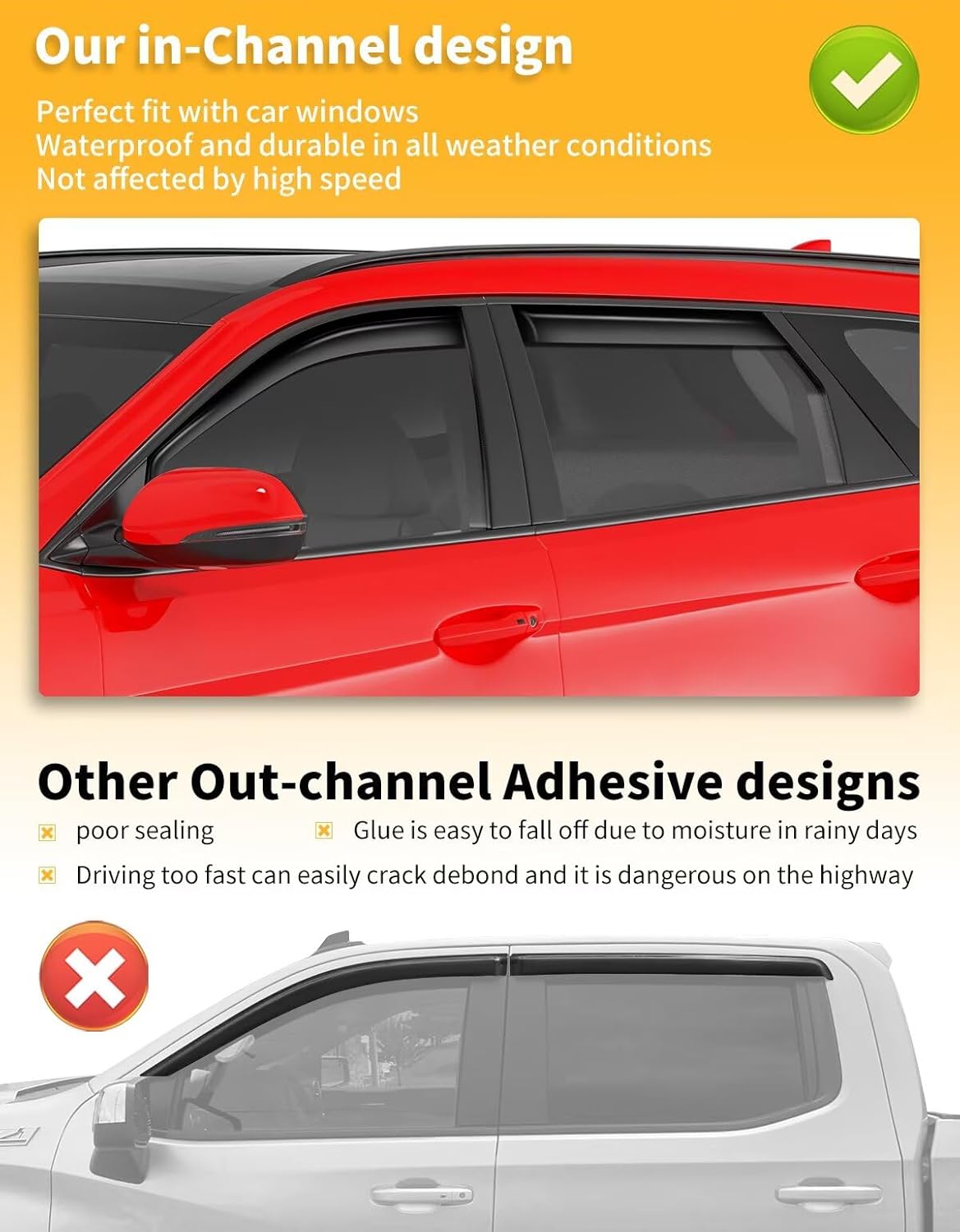 in-Channel Window Rain Guards Fit for Hyundai Santa Fe 5 Seats 2019-2023(Not for XL 7-Seats) Extra Durable Window Visors Window Deflectors Vent Visors Vent Shades Car Accessories-4 pcs 2-Q16