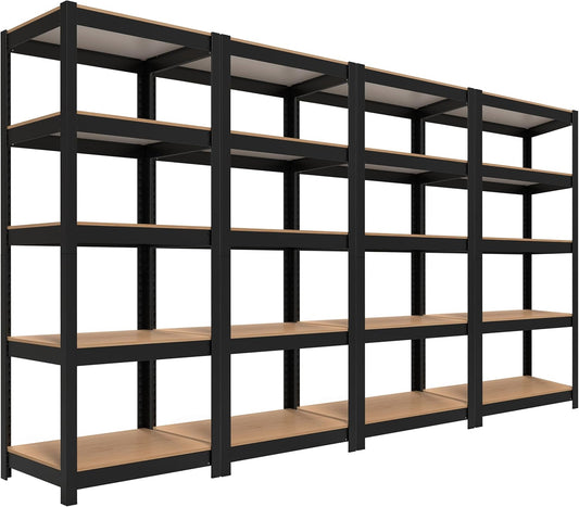 HOMEDANT House Black 5 Tier 24.4" W Laminated Metal Shelving Unit Adjustable Storage Utility Rack Heavy Duty Shelves Organization Multipurpose Shelf Kitchen Garage Pantry Closet 4 Pack