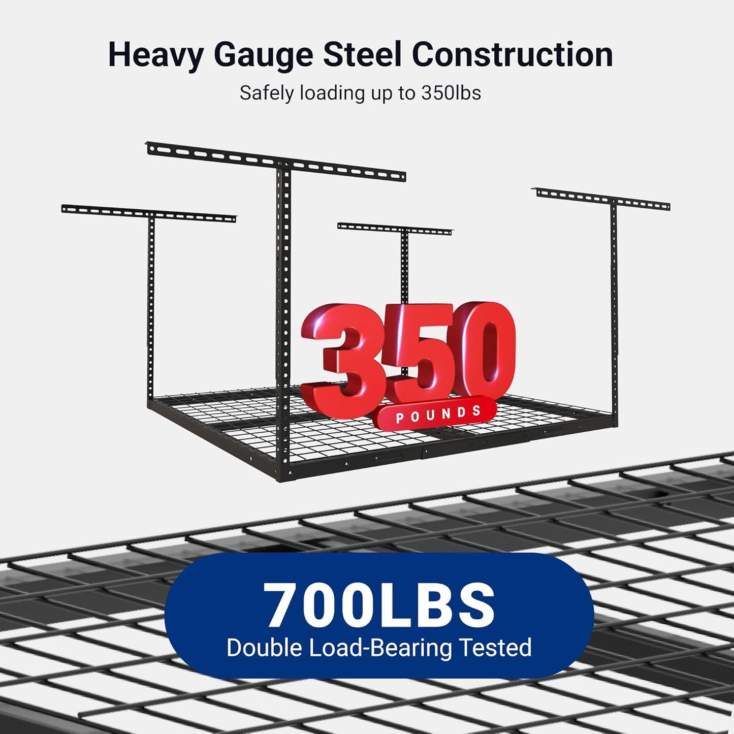 FLEXIMOUNTS 4x4FT Garage Storage Rack Overhead, Adjustable Ceiling Storage Racks, Metal Garage Organization System with 350LBS Weight Capacity(Black)