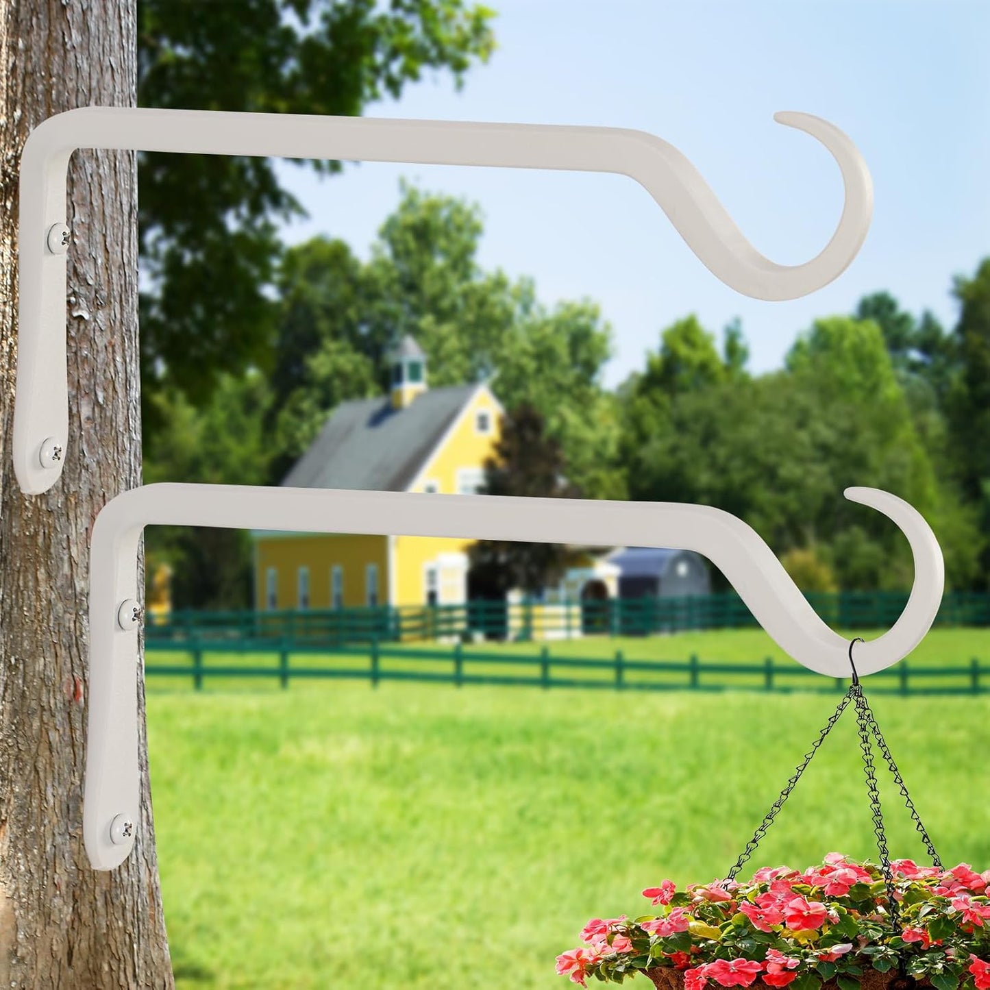 10" Plant Hangers 2-Pack - Heavy Duty Rust-Resistant Steel Hooks for Bird Feeders, Indoor/Outdoor Plants & Wall Decor, White