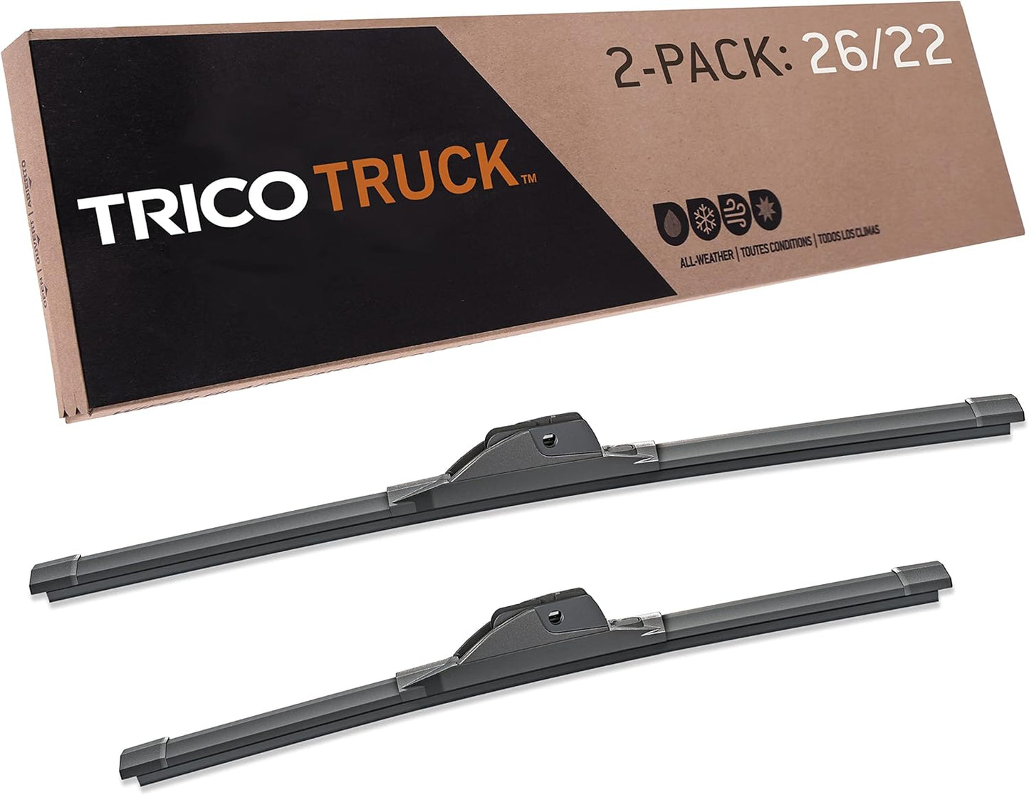 TRICO Solutions™ Truck 26 Inch & 22 Inch Pack of 2 High Performance Automotive Replacement Windshield Wiper Blade for Select Ford, Toyota, and Mercedes-Benz Models (58-26225)