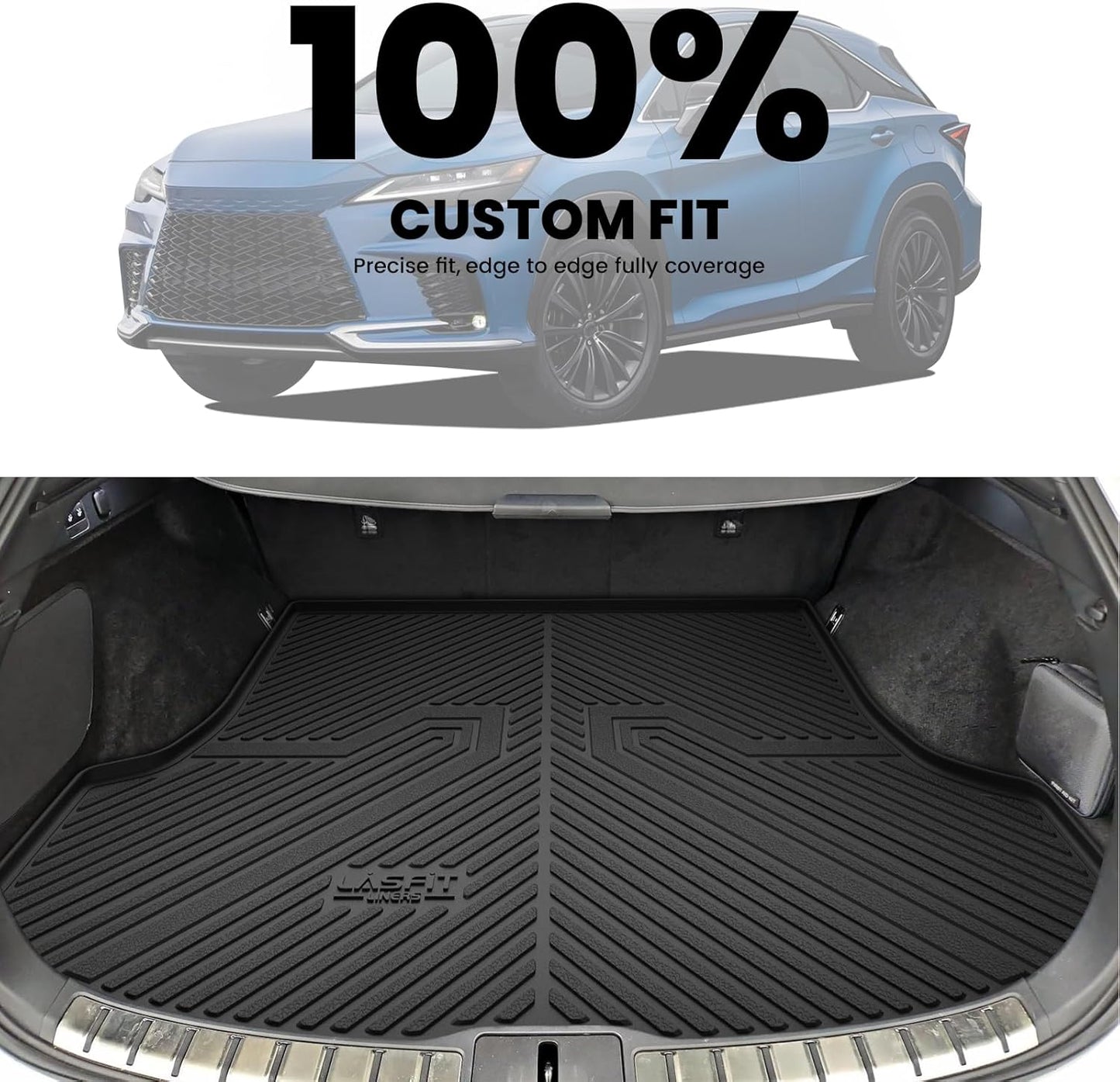 LASFIT Trunk Mat for Lexus RX/RX350/RX350h/RX500h 2025 2024 2023, All Weather TPE RX 350 Cargo Mats Custom Fit for Lexus RX350 Cargo Liner Front & Rear Trunk Liner, Black, Easy to Clean