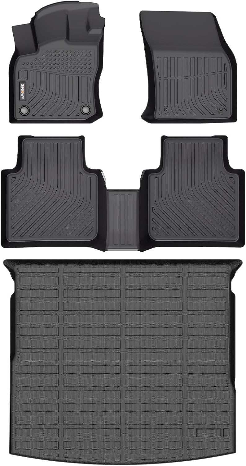 GINOWY- Floor Mats & Cargo Liner for Volkswagen Tiguan 2018-2024丨TPE All Weather Mats for VW Tiguan Non-Slip Waterproof Cargo Trunk Mat Easy to Clean Floor Liners Accessories Black